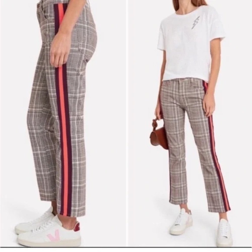 MOTHER The Insider Ankle Hound-tooth Print With Side Stripes Pants, size 26